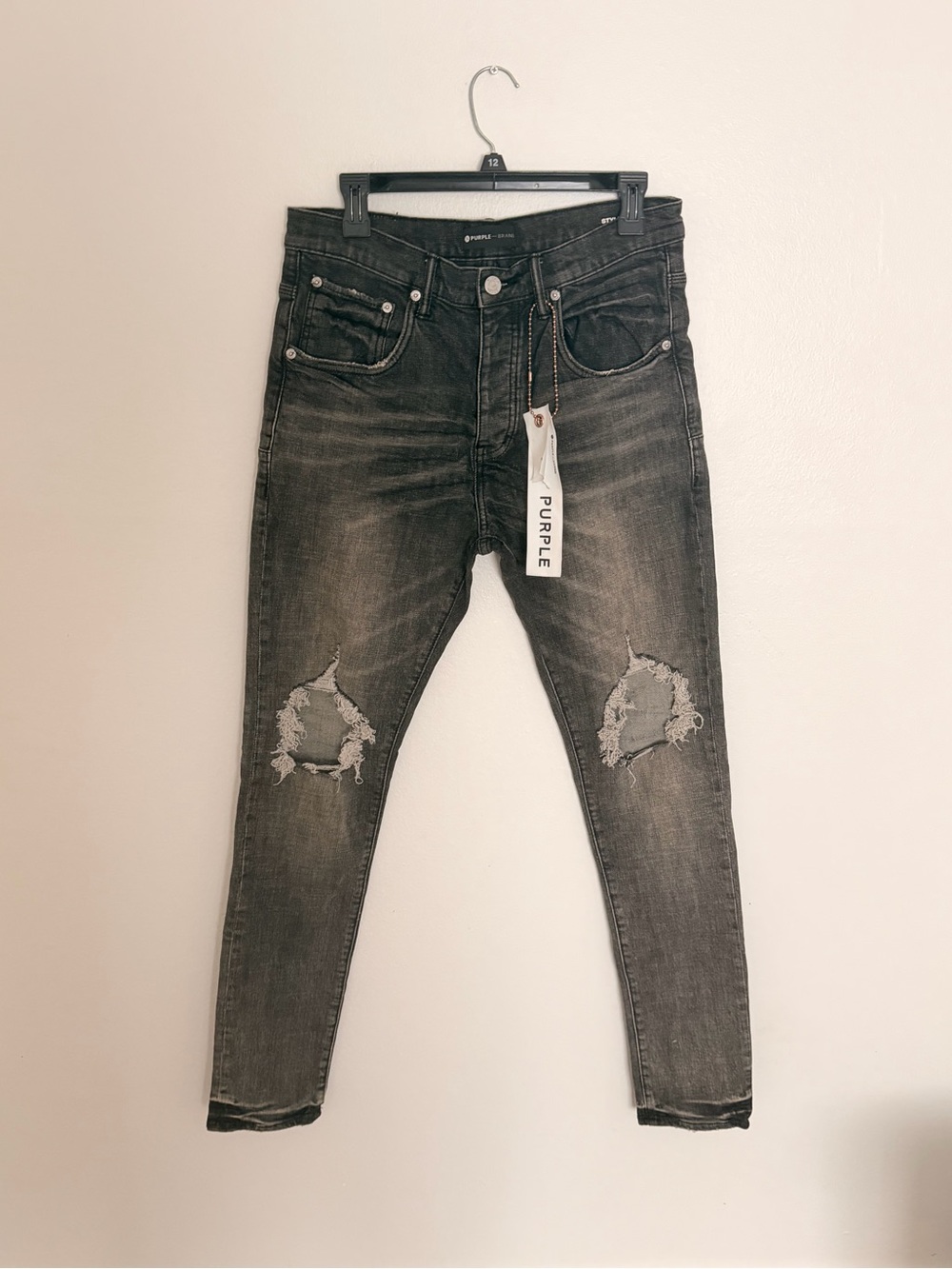 Purple brand Slim Fit Distressed Men's Jeans - Black Wash 32x32